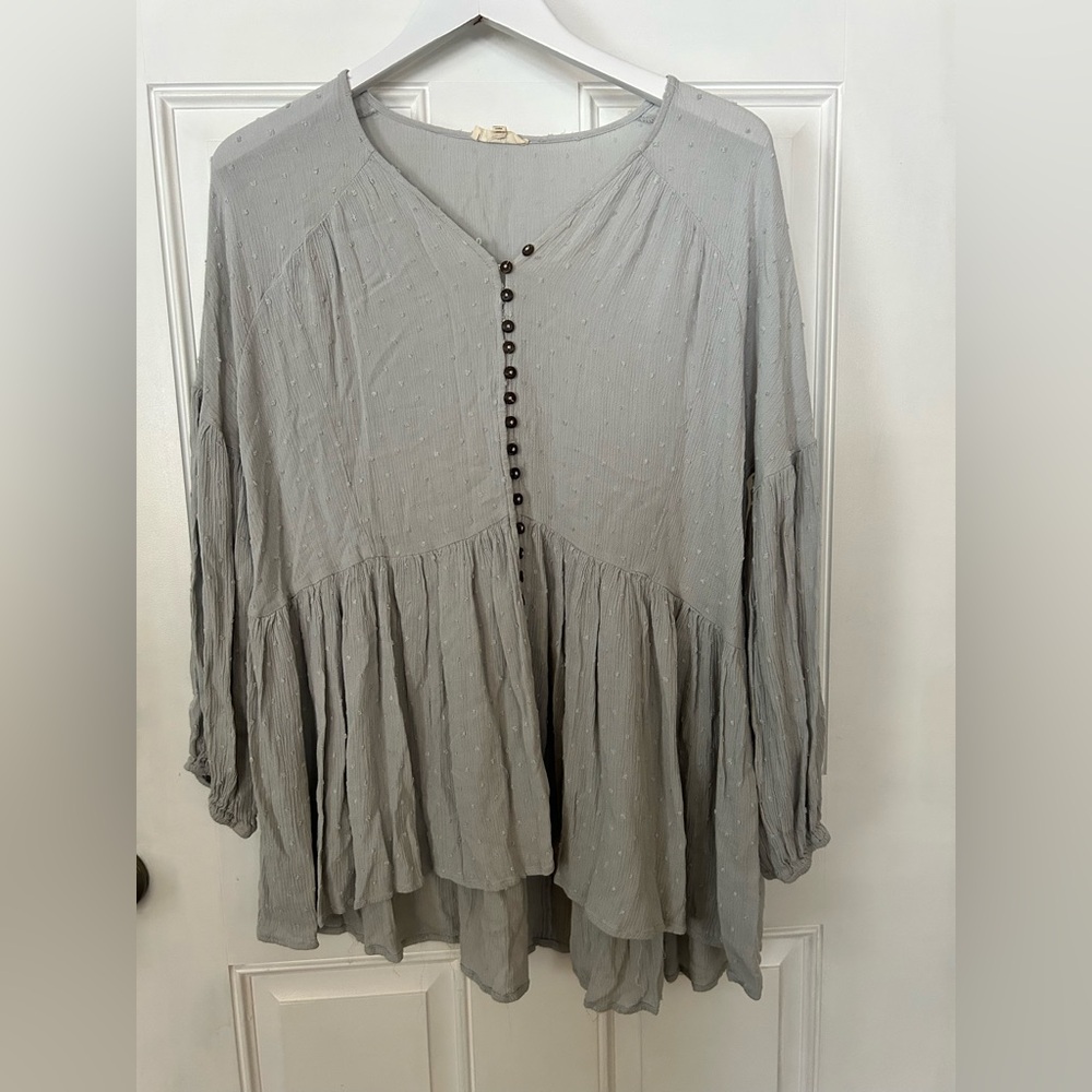 Easel Light Gray Button-Down Blouse - image 1